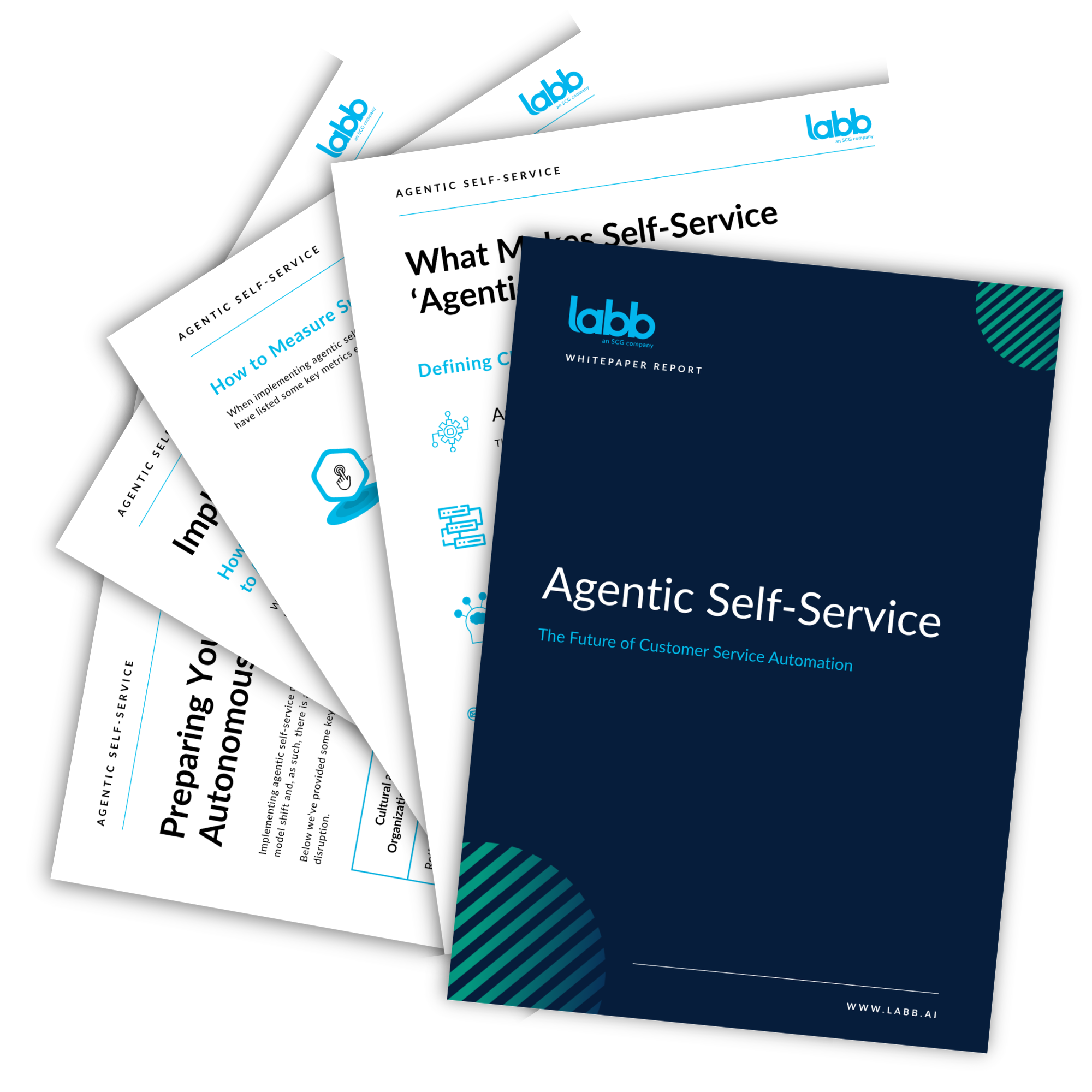 Pages from labb's Agentic Self-Service white paper fanned out as a header image for the white paper download page.